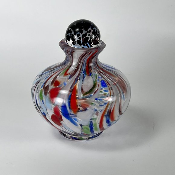 Perfume Vanity Bottle Multicolor Swirl End Of Day Glass Brown Clear Stopper - Picture 3 of 13